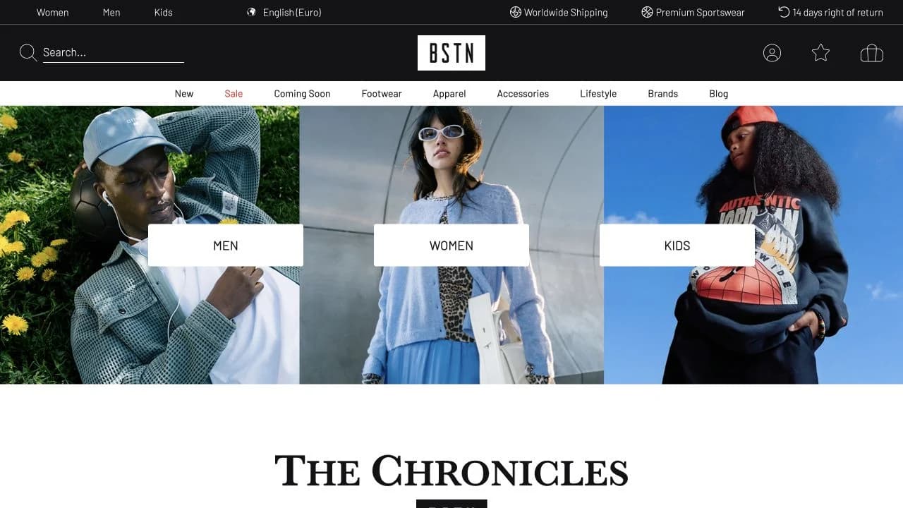 Screenshot of the public website BSTN