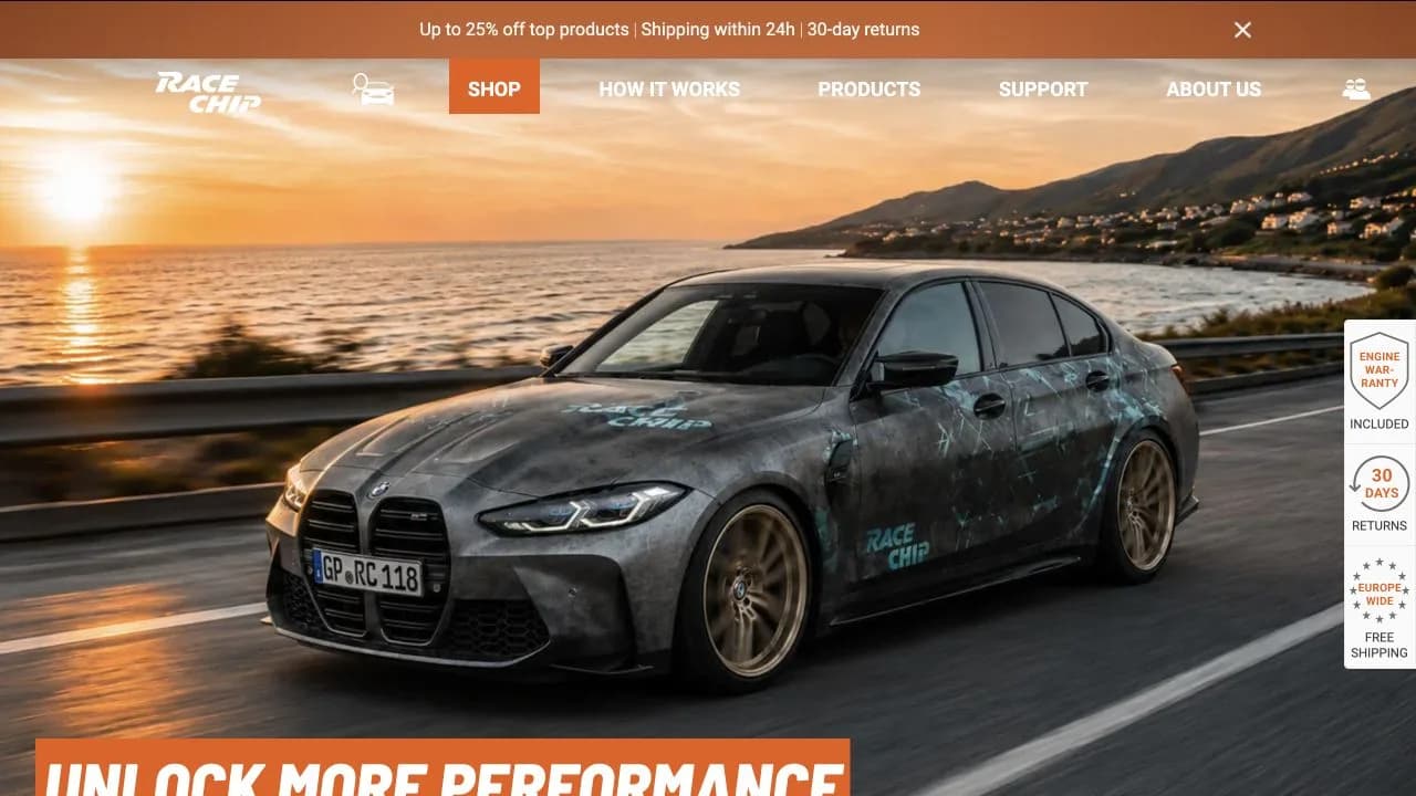 Screenshot of the public website RaceChip